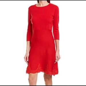 Nanette Lepore Lace Trim Sweater Dress Red Large